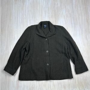 Eileen Fisher Virgin Wool Blend Olive Green Button Front Earthcore Jacket Large